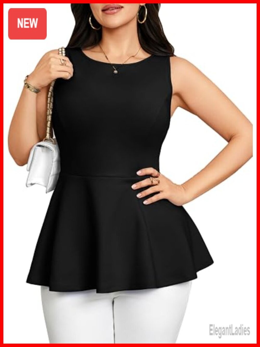 Plus Size Sleeveless Peplum Tank Top Babydoll Business Casual Blouse